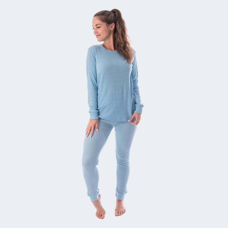 Conjunto de roupa térmica senhora | Camisola interior + calças | Azul claro