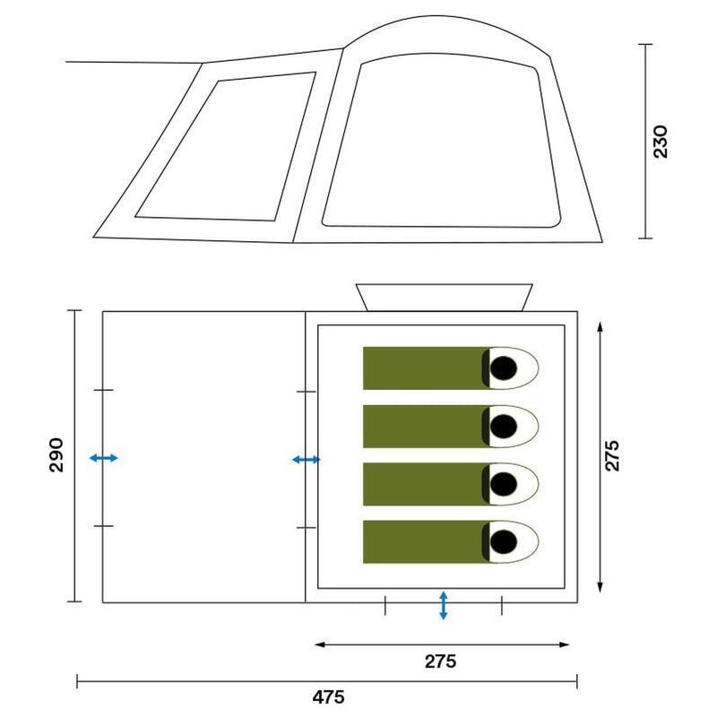 Autotent Pitea XL Cross - Vrijstaande kampeertent voor SUV en auto - 4 pers.