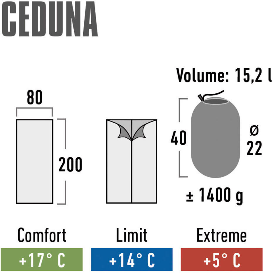 Sac de couchage d'été Ceduna Trekking XL 2 m Léger 1,4kg 5/7