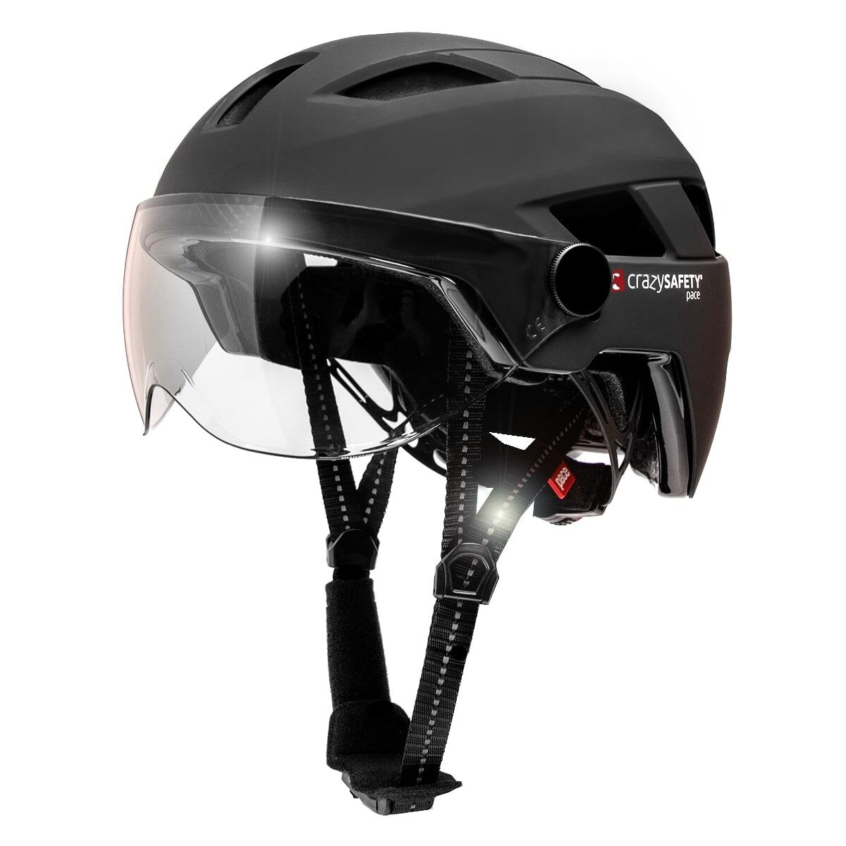 Casque E bike pour Adultes Noir Visi re et LED Crazy Safety