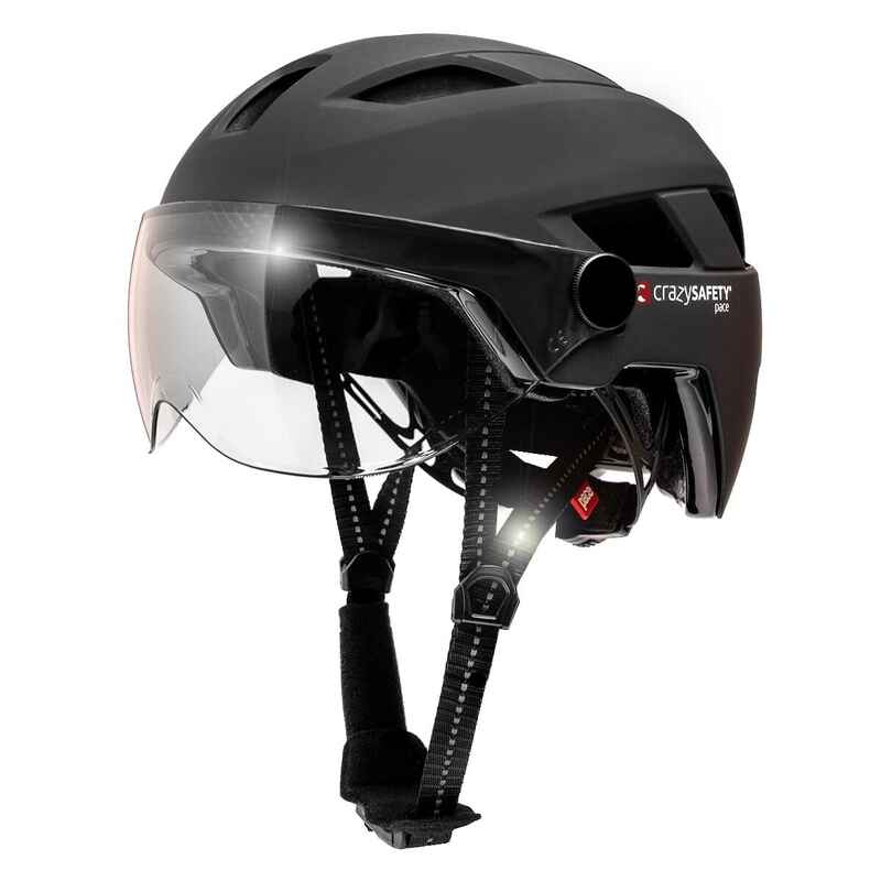 E-bike Helm für Erwachsene| Schwarz mit Visier|Crazy Safety |EN1078 zertifiziert Medien 1