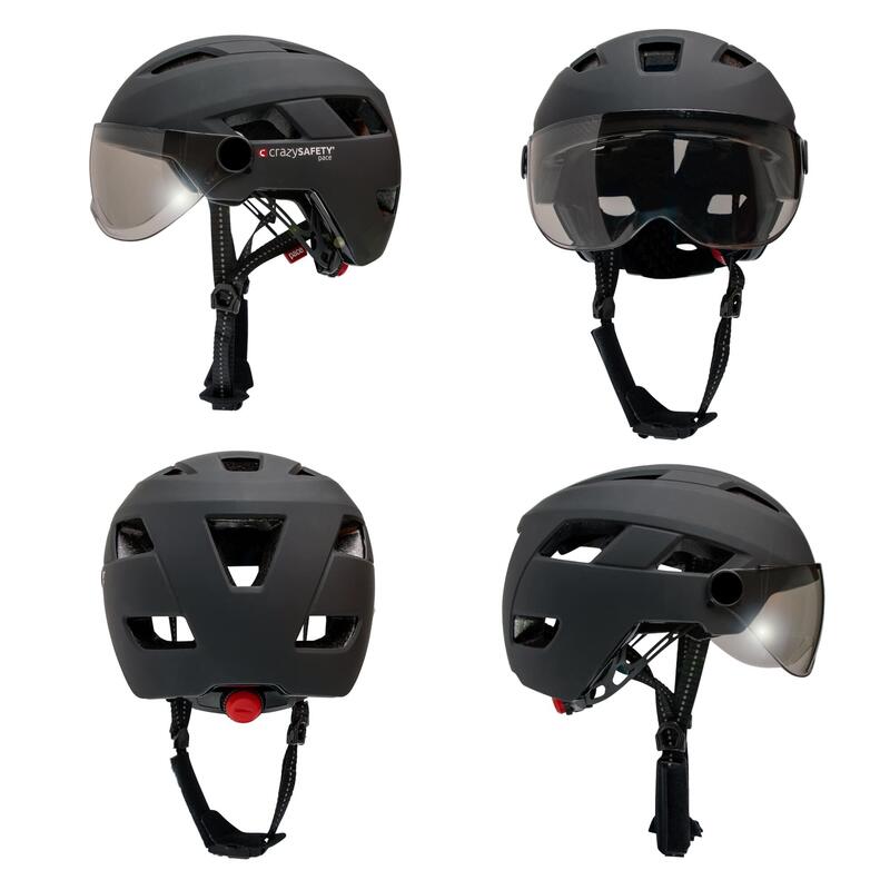 E-bike Helm Volwassenen|Zwart, Vizier & LED| Crazy Safety| EN1078 Gecertificeerd