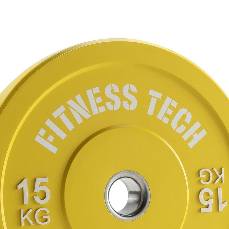 Disco Bumper Plate 15 kg Fitness Tech Alta Resistencia Amarillo > Por Unidad