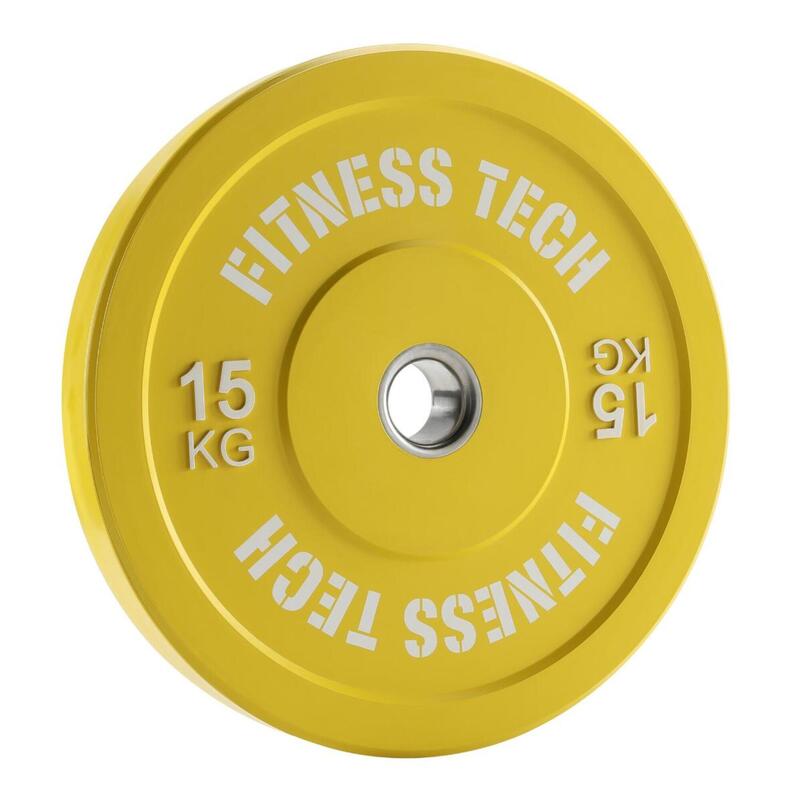 Disco Bumper Plate 15 kg Fitness Tech Alta Resistencia Amarillo > Por Unidad