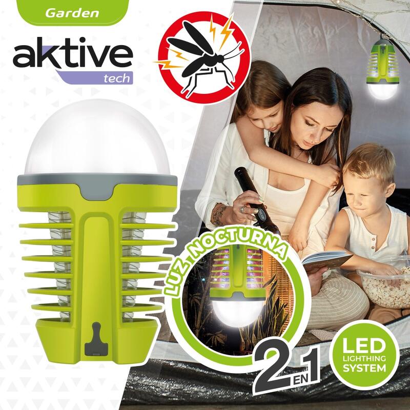 Lámpara mata mosquitos UV c/luz LED nocturna Aktive