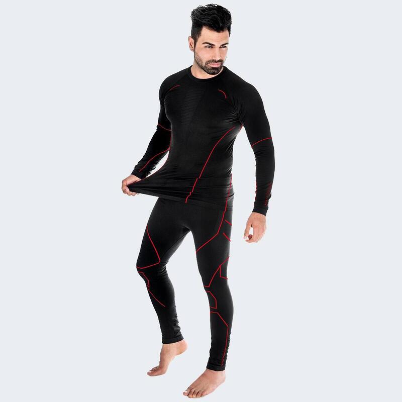 Set sous-vêtements thermiques et fonctionnels | Hommes | Seamless | Noir/Rouge