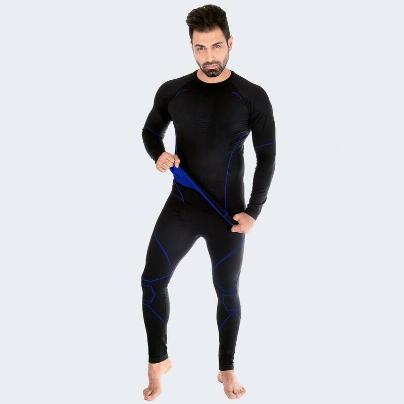 Conjunto de roupa interior funcional para homem | Seamless | Preto/Azul