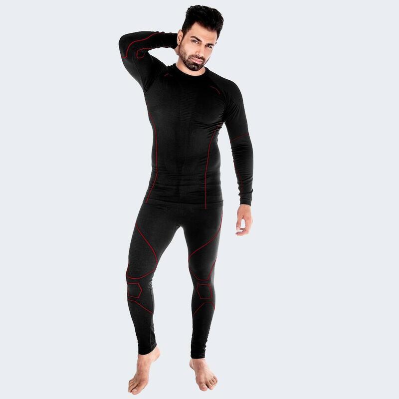 Set sous-vêtements thermiques et fonctionnels | Hommes | Seamless | Noir/Rouge