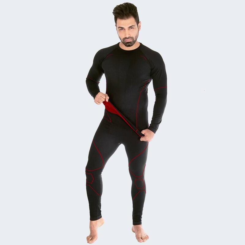 Conjunto de roupa interior funcional para homem | Seamless | Preto/Vermelho