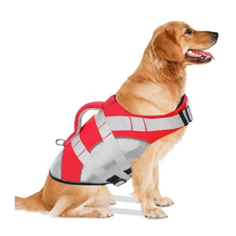 Colete salva-vidas premium para cães, tamanho M, vermelho