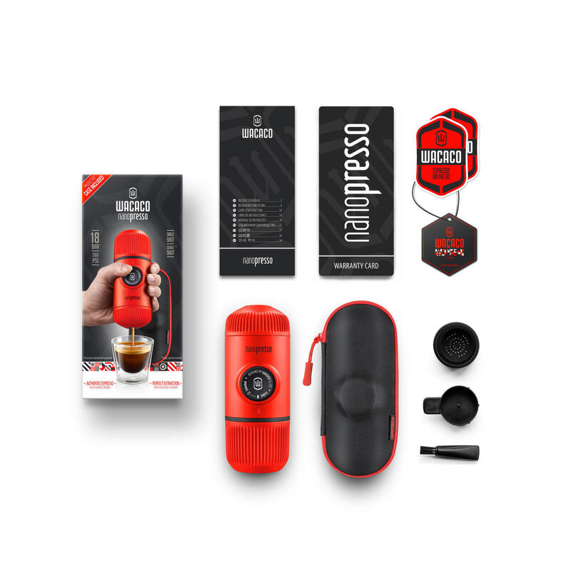 Wacaco Nanopresso Portable Coffee Machine - Lava Red with protective case