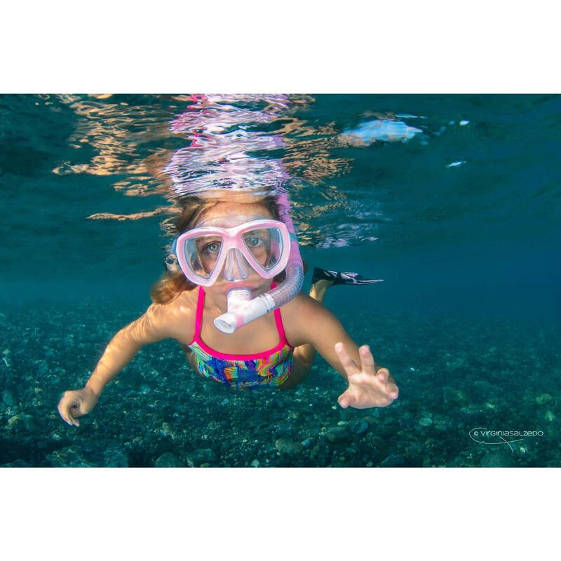 Masque et Tuba de Snorkeling Combo Trygon Jr. Enfant Rose Blanc Transparent
