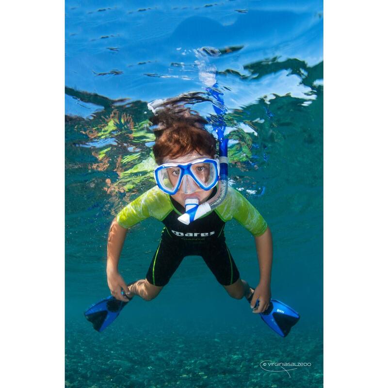 Masque et Tuba de Snorkeling Combo Trygon Jr. Enfant Bleu Blanc Transparent