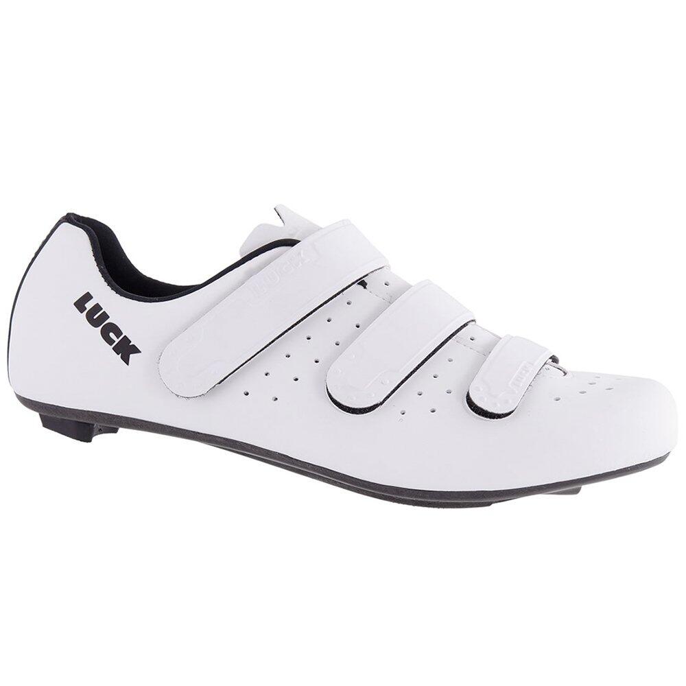 Luck Max Zapatillas de ciclismo carretera para hombre y mujer. triple tira velcro un ajuste optimo. blancas