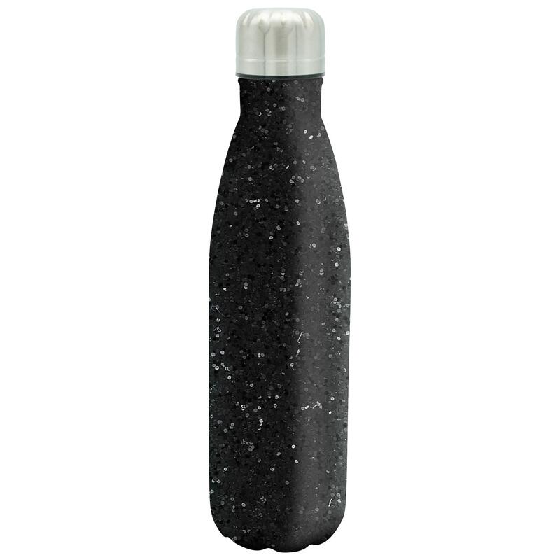 Metall-Mehrwegflasche mit Glitter für Erwachsene zum Wandern - Schwarz