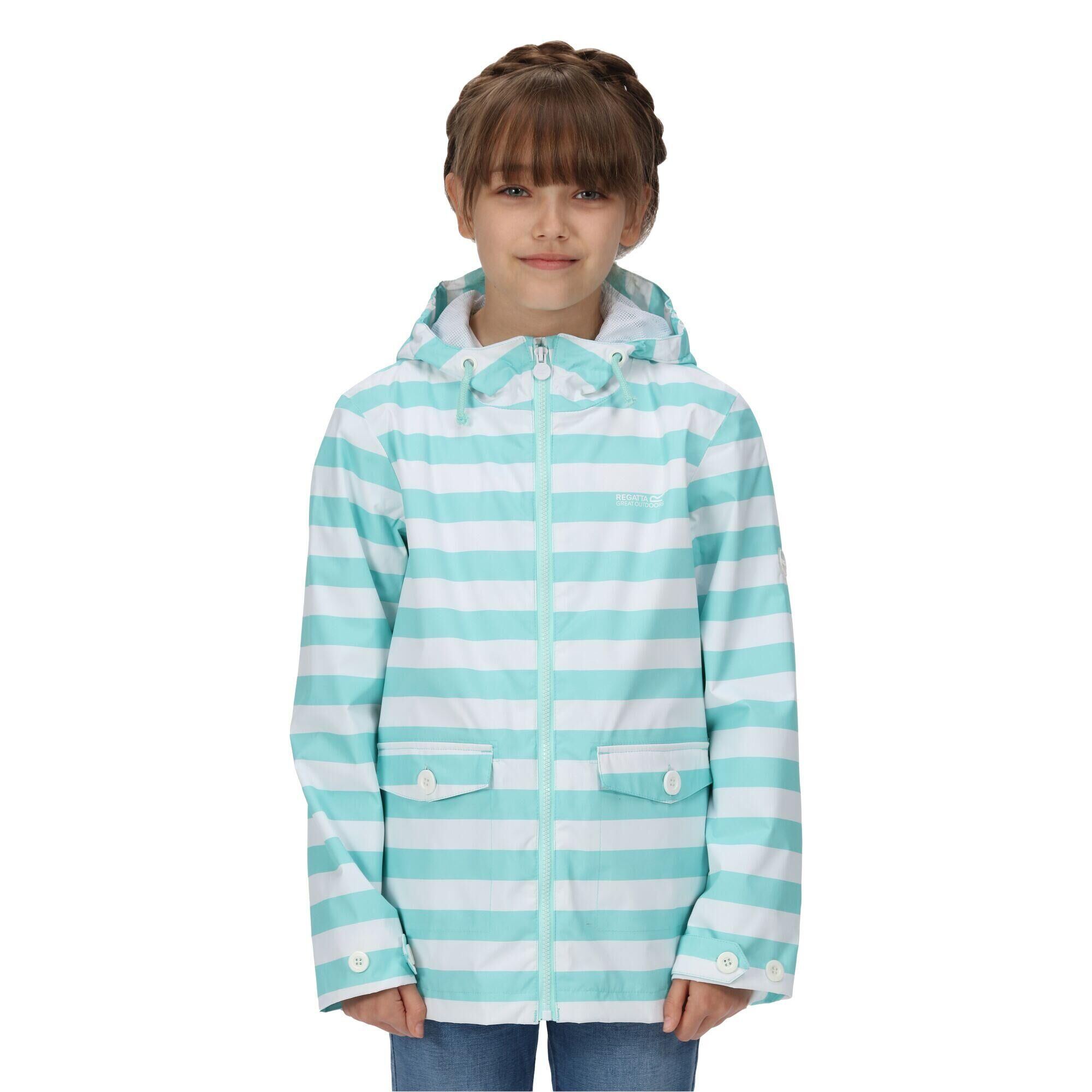 REGATTA Childrens/Kids Belladonna Stripe Waterproof Jacket (Aruba Blue)