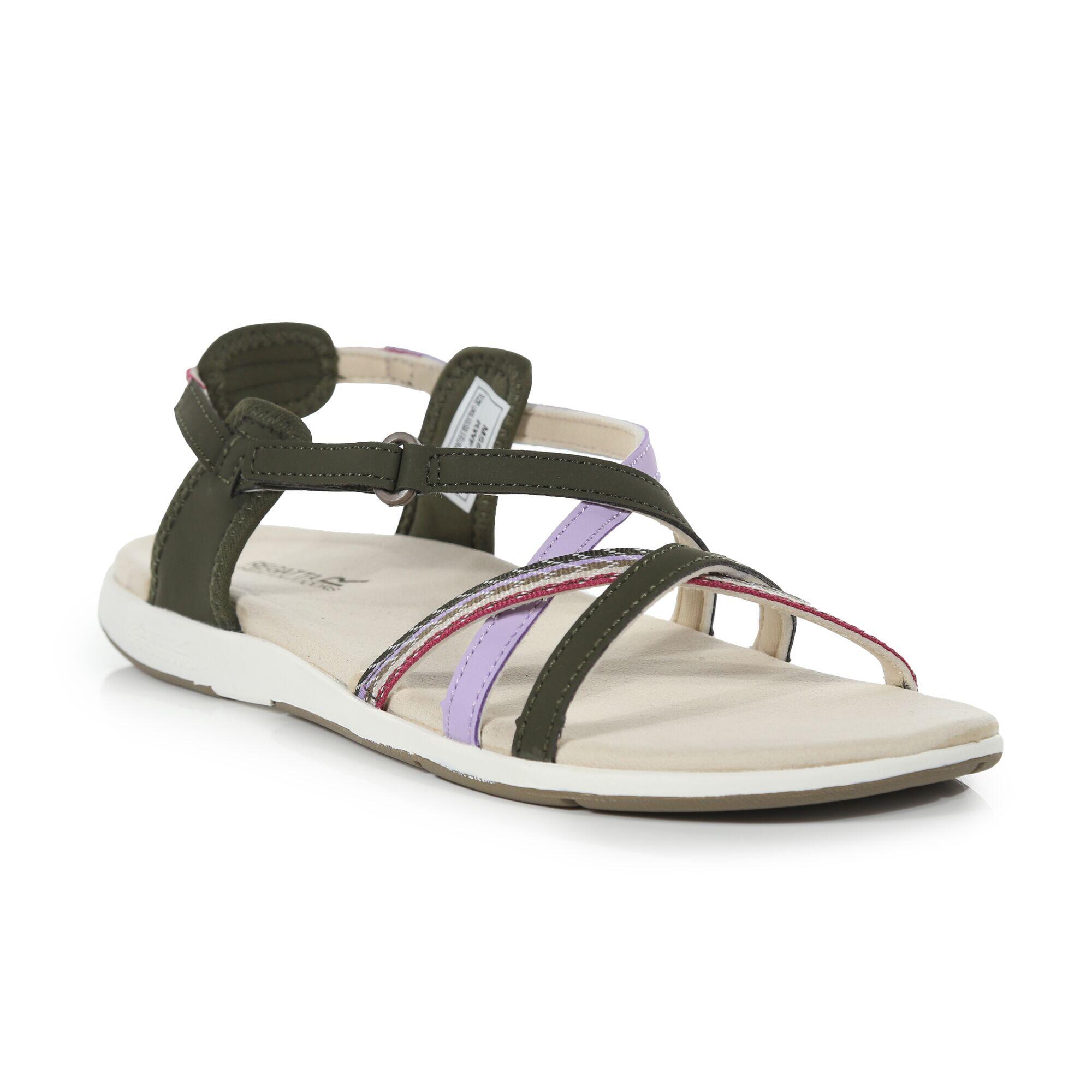 Lady Santa Roma Women's Walking Strap Sandals - Khaki Leaf / White 1/5