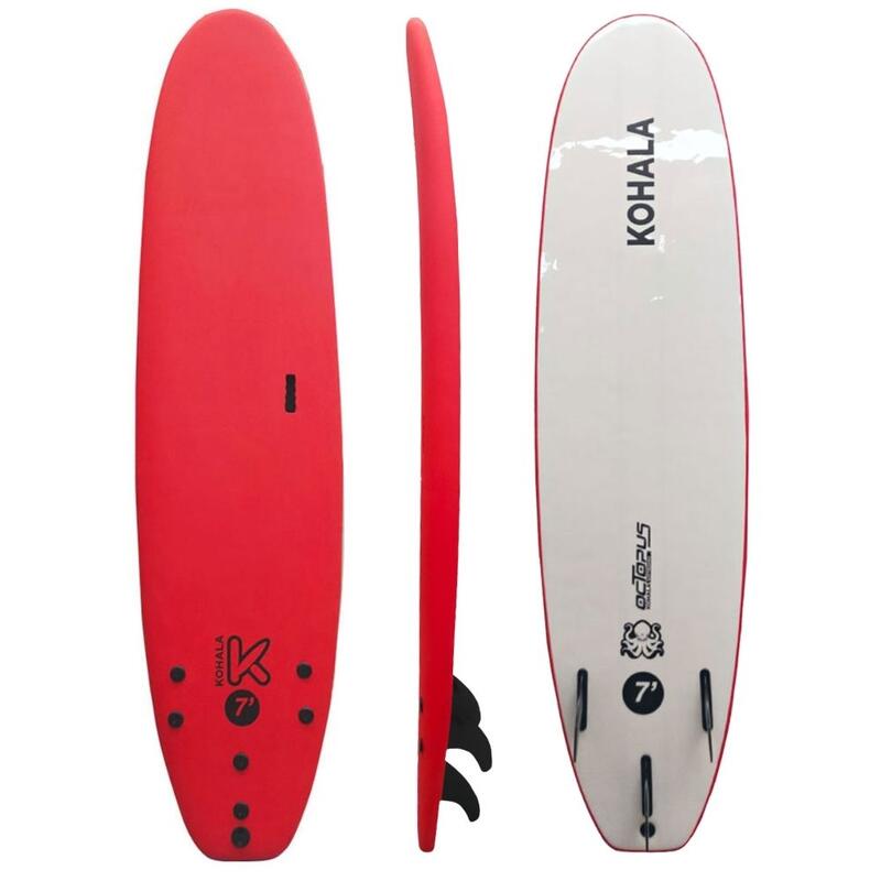 Prancha de surf rígida Octopus 7' - softboard vermelha (principiantes) - KOHALA