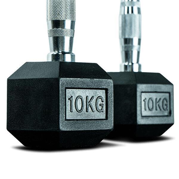 Hexa dumbbells set / Rubberen dumbbells - 2 x 10 kg -  zwart