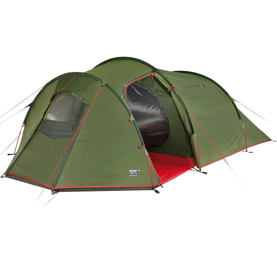 High Peak - Tente Tunnel Goshawk 4 Personnes Camping Groupes Familles Vestibule - Tente - Rouge|vert - 4 Places - Decathlon