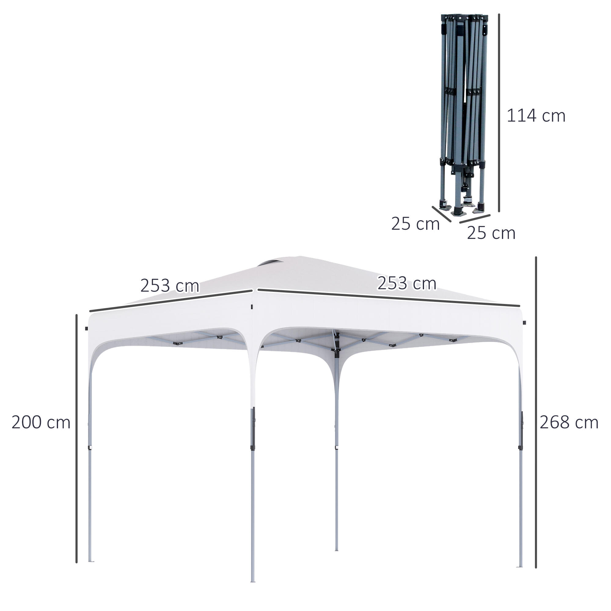 Outsunny Toldo Dobrável 2,5x2,5x2,68cm Proteção UV 50+ Altura Ajustável Branco 3/7