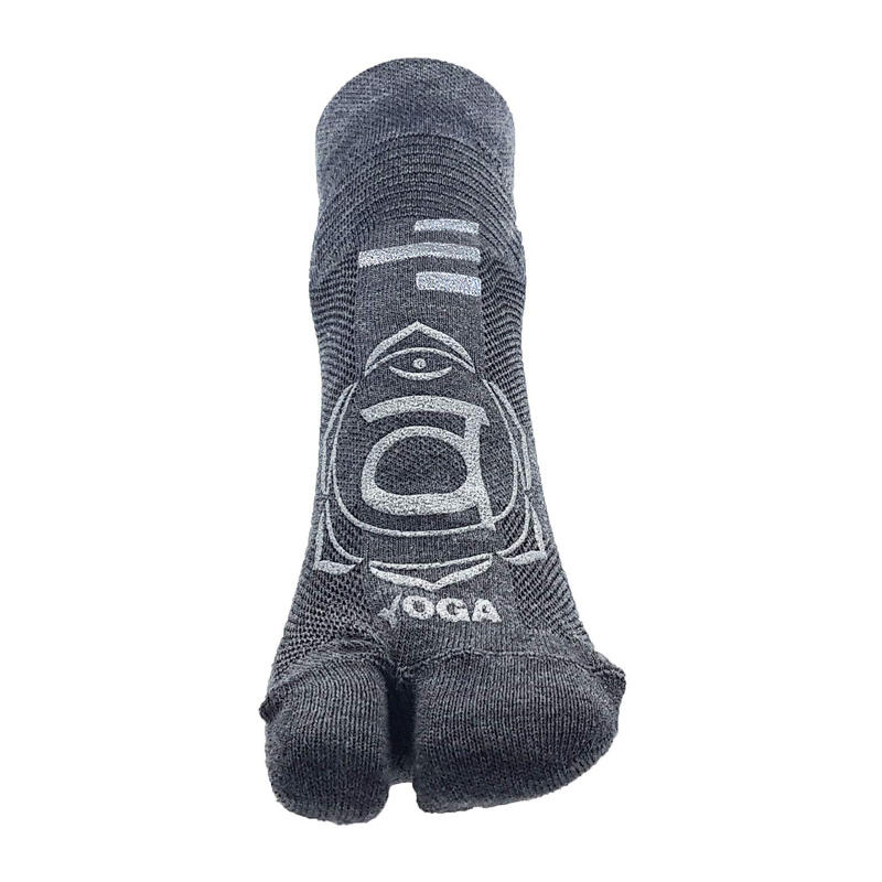 Calze tecniche Yoga 1 finger adulti antiscivolo cotone biologico grigio silver