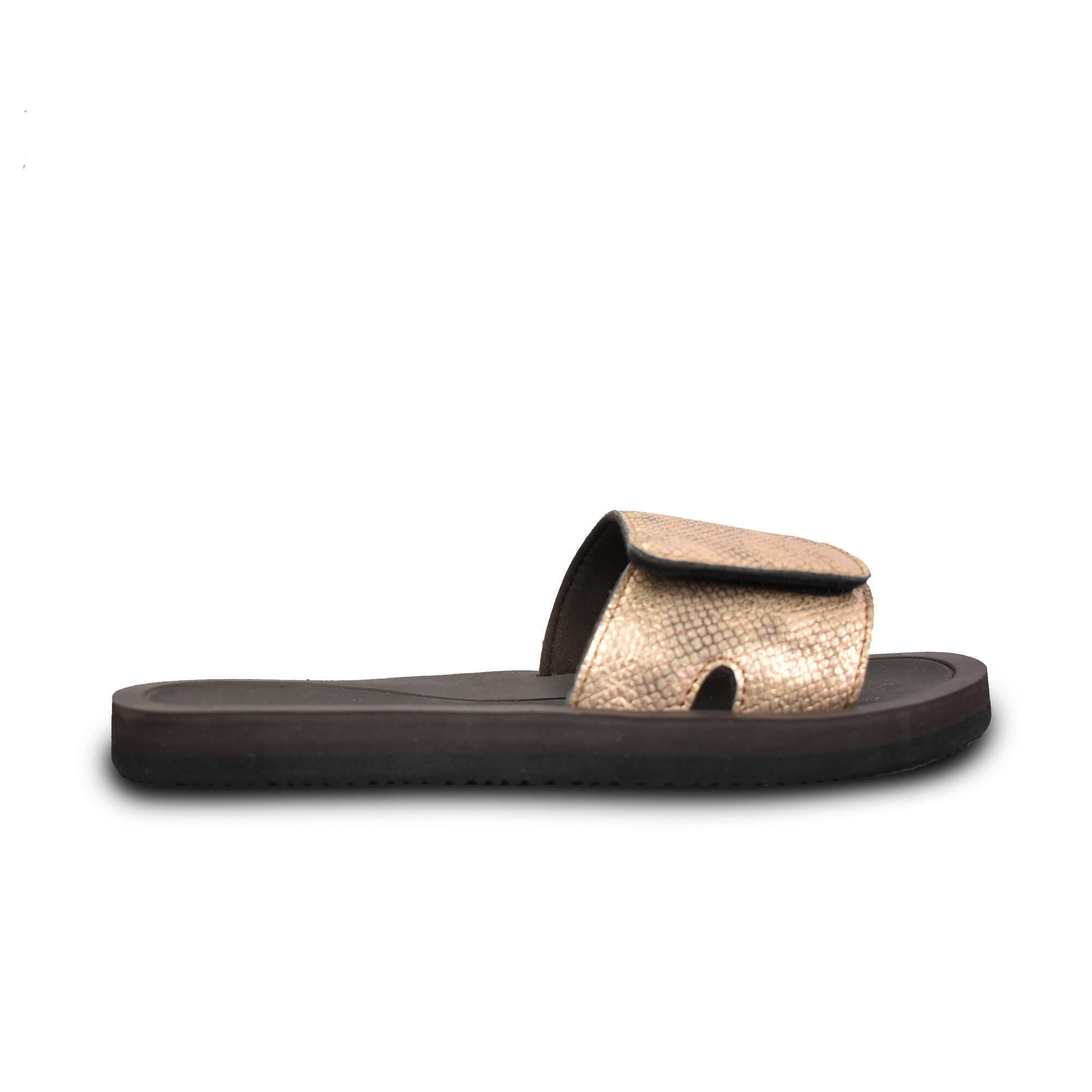Strandslippers voor dames in bruin met rubberen zolen 5/5