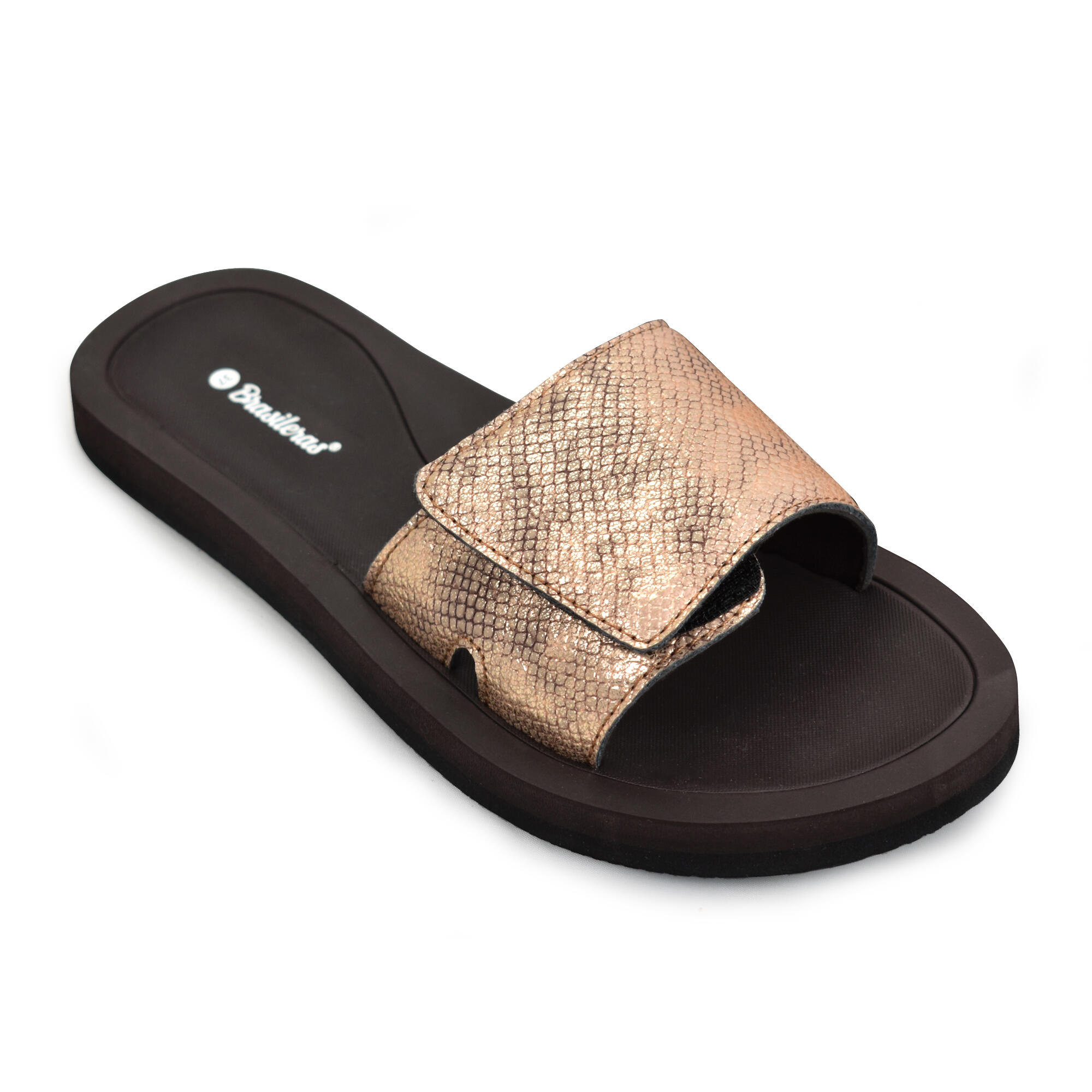 Strandslippers voor dames in bruin met rubberen zolen 2/5