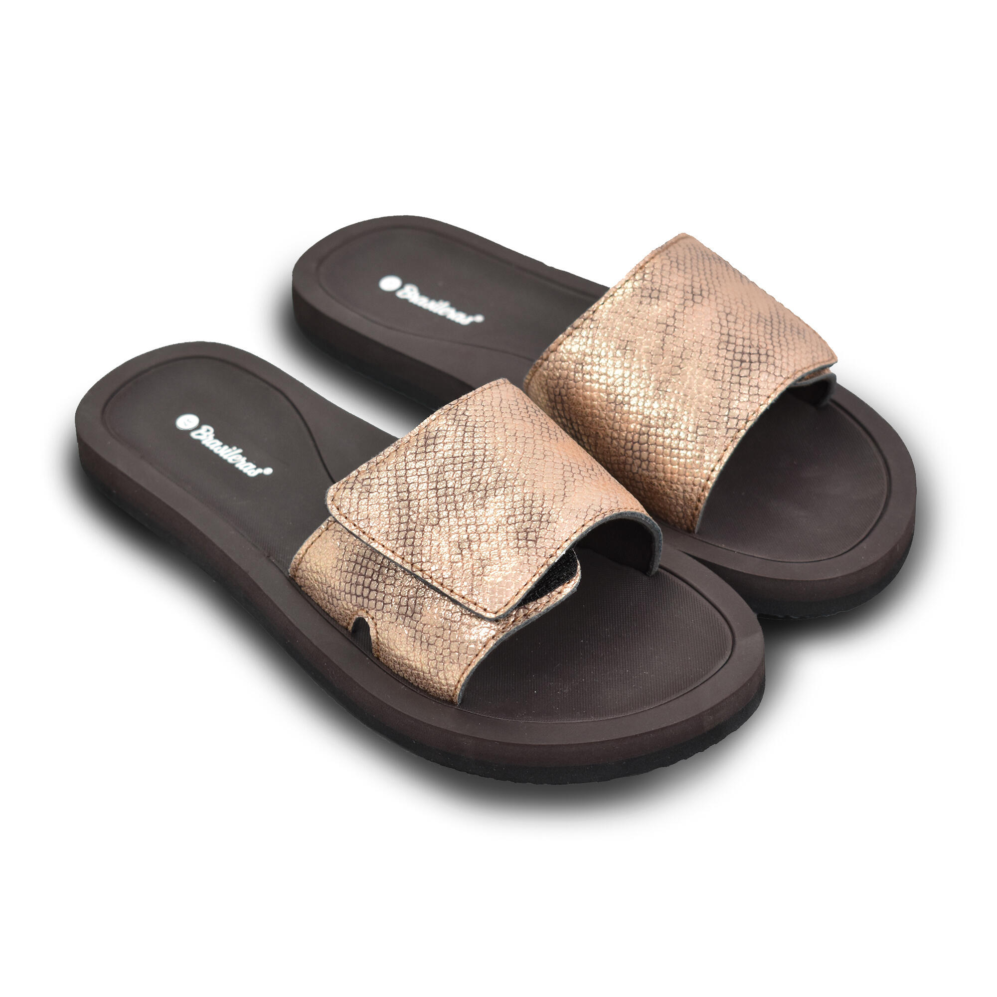 BRASILERAS Strandslippers voor dames in bruin met rubberen zolen