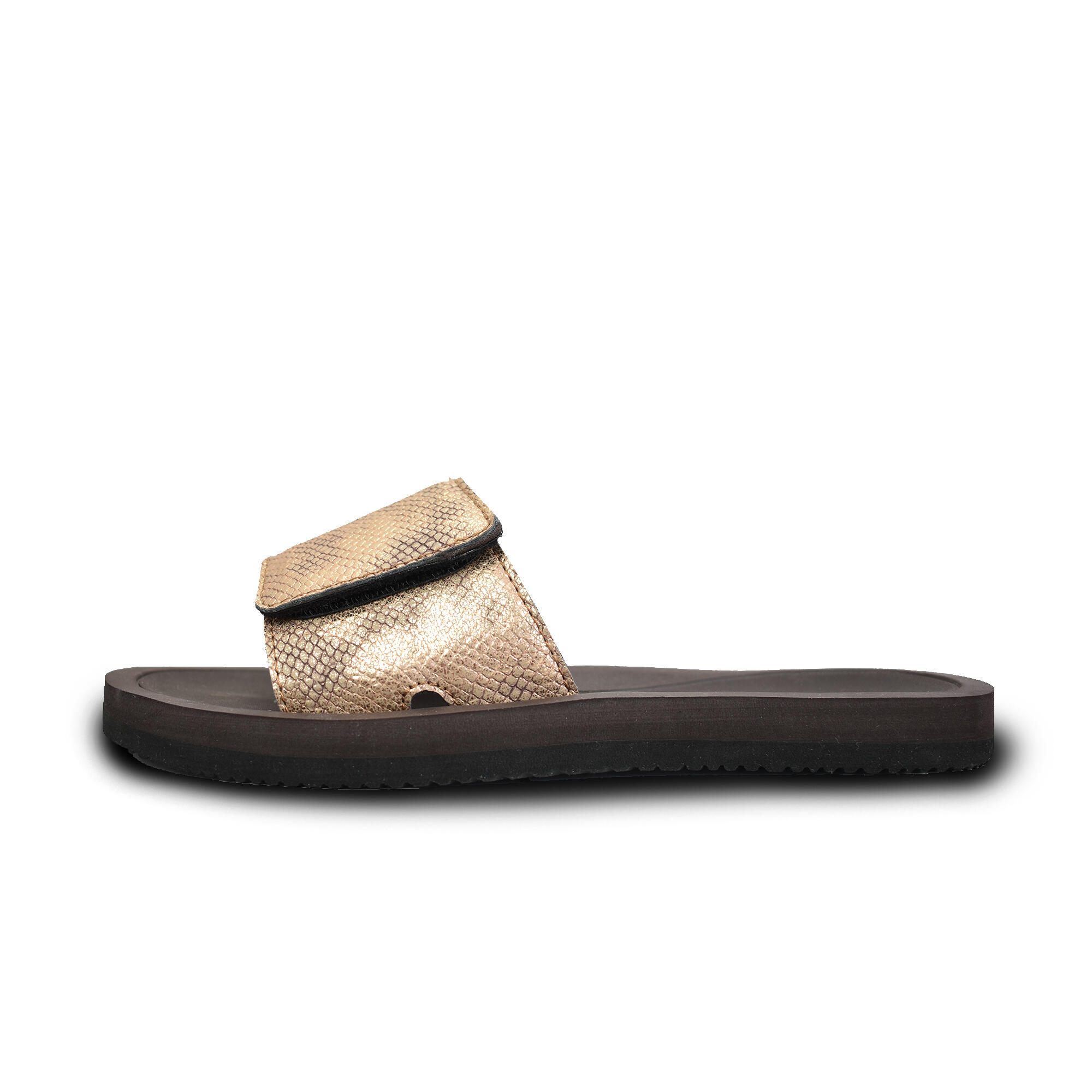 Strandslippers voor dames in bruin met rubberen zolen 4/5