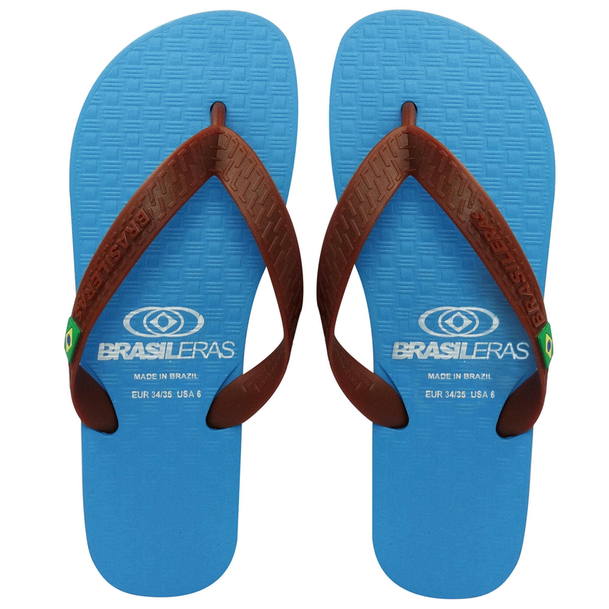 Infradito da spiaggia unisex Brasileras di colore azzurro e marrone 2/4