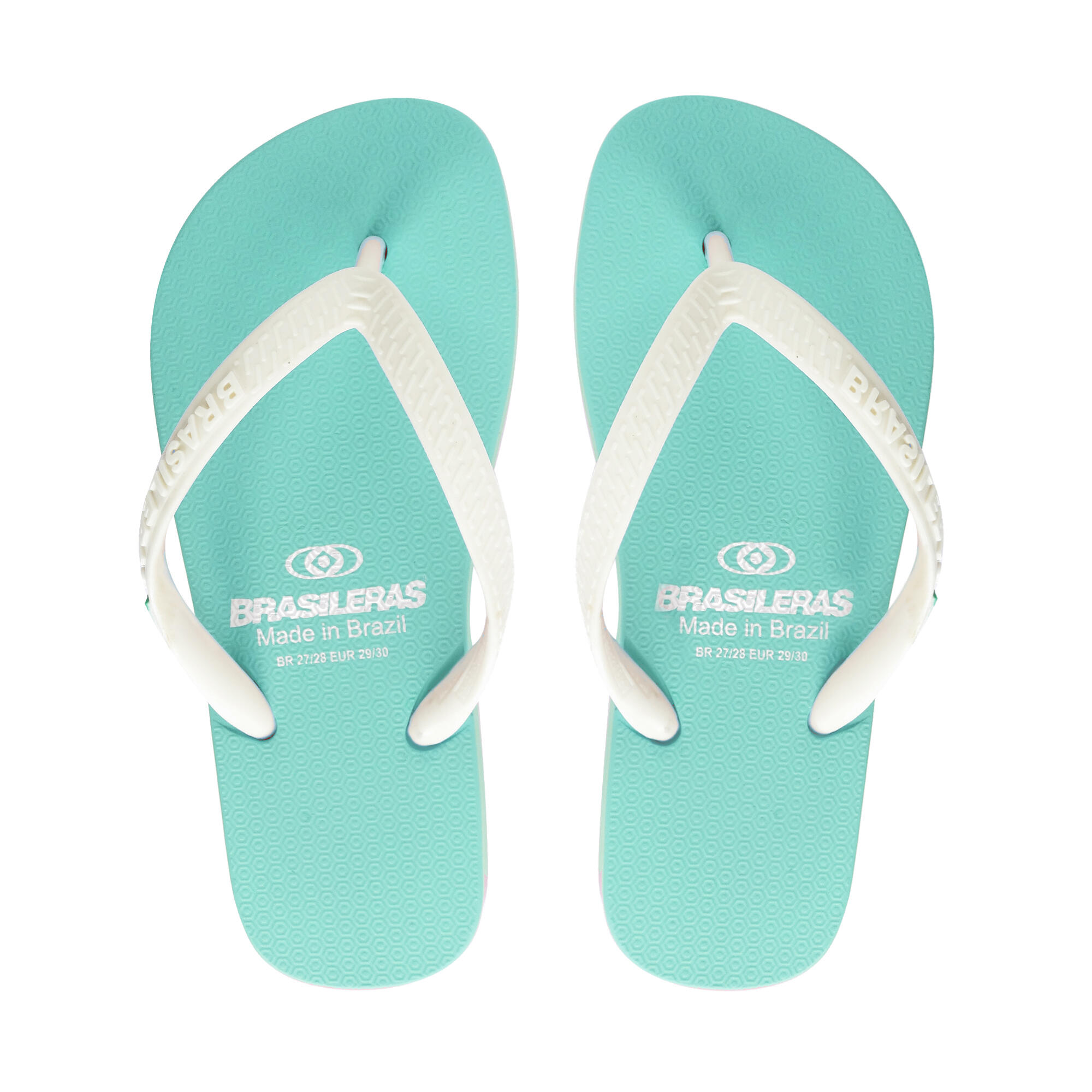 Infradito da spiaggia per bambini in verde acqua e bianco con suola in gomma 3/4