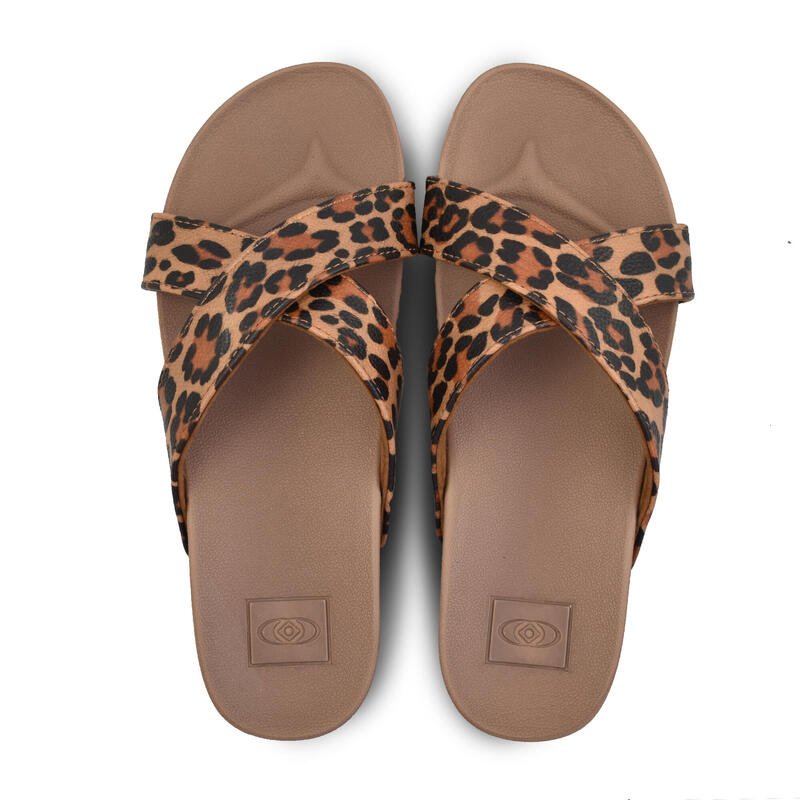 Strandslippers voor dames in bruin met rubberen zolen