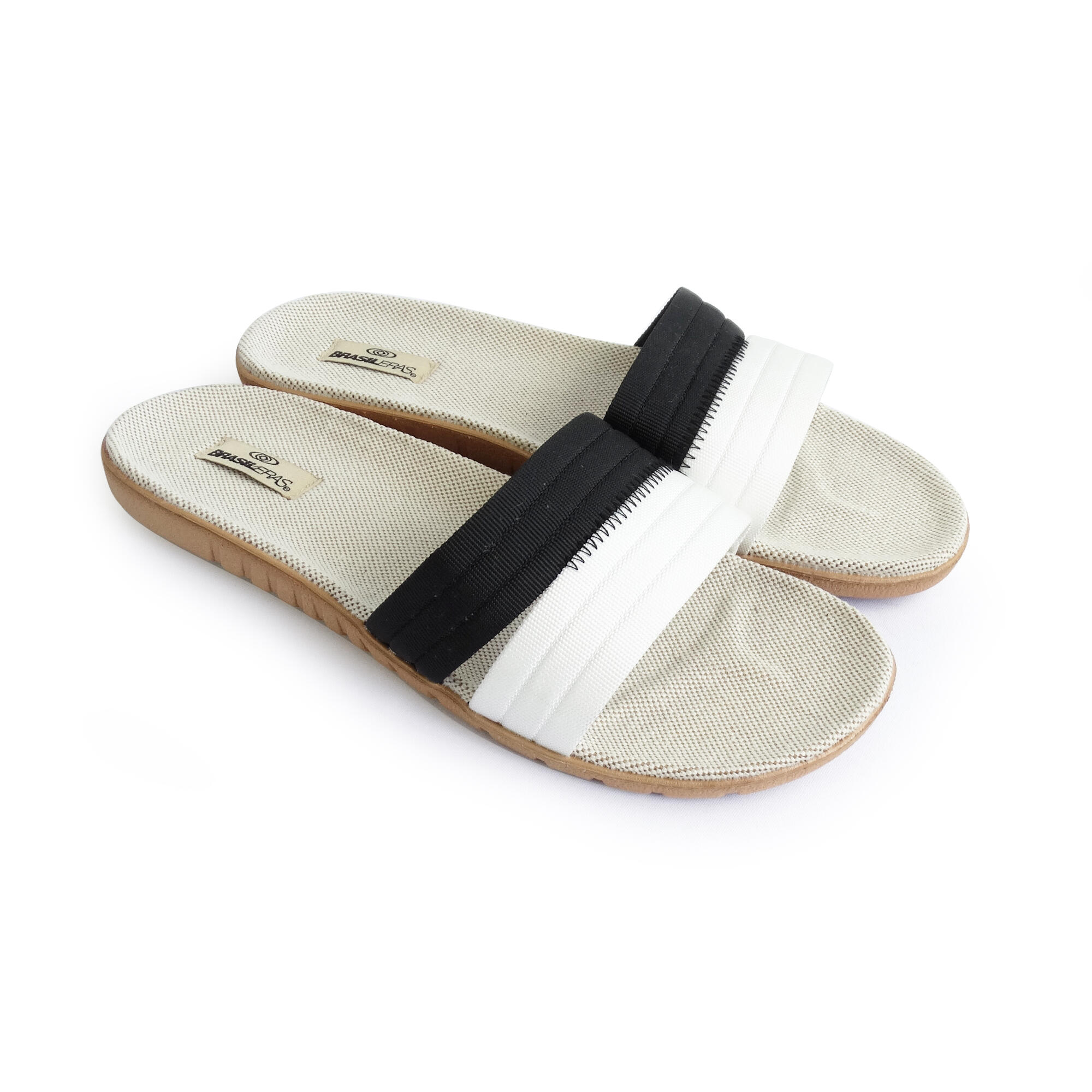 Sandales pour femme Brasileras de couleur noir et blanc semelle en gomme 3/5