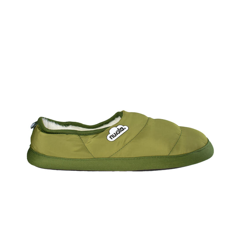 Chaussons unisex Nuvola de couleur vert militaire avec semelle en caoutchouc