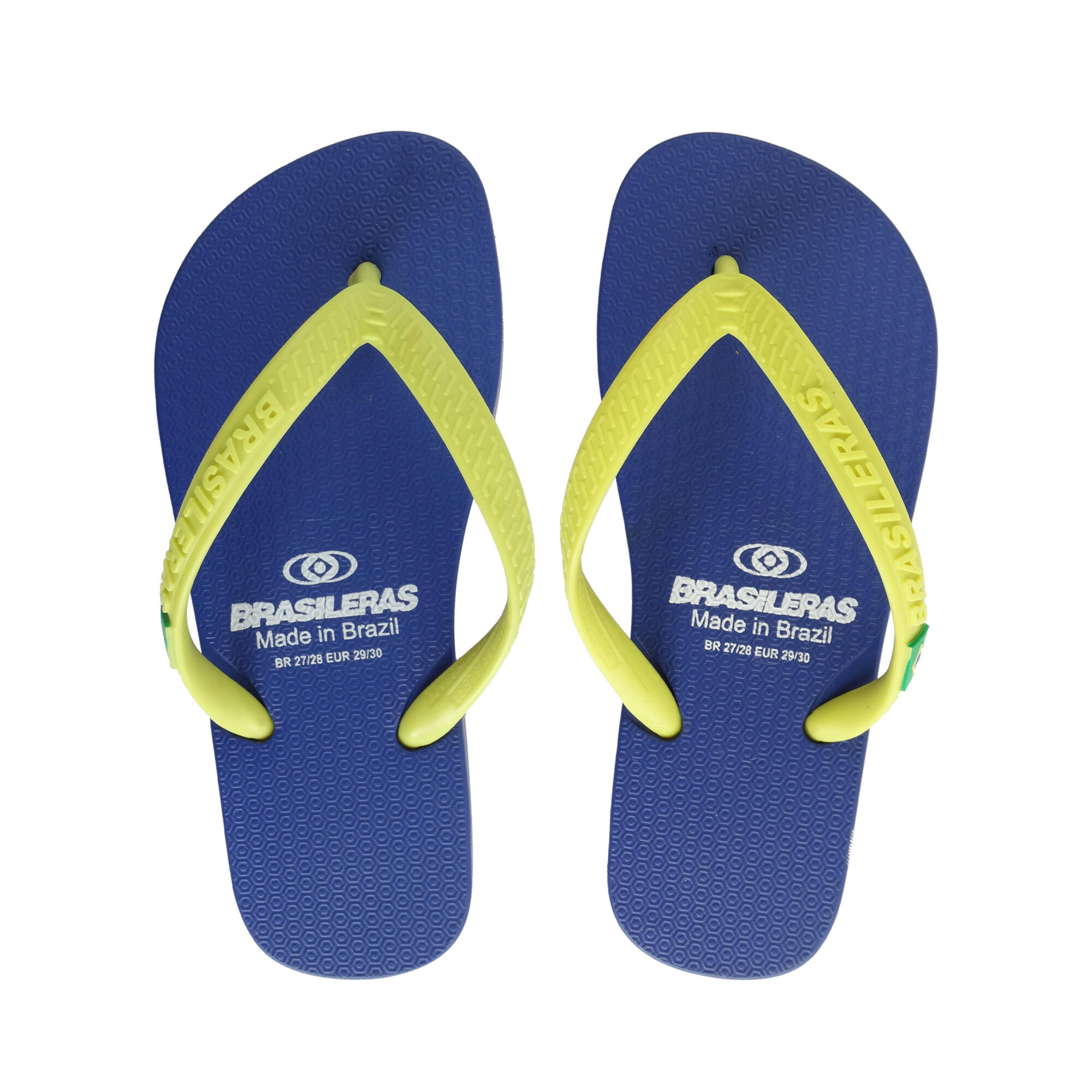 Infradito da spiaggia blu e gialle per bambini con suola in gomma 3/4