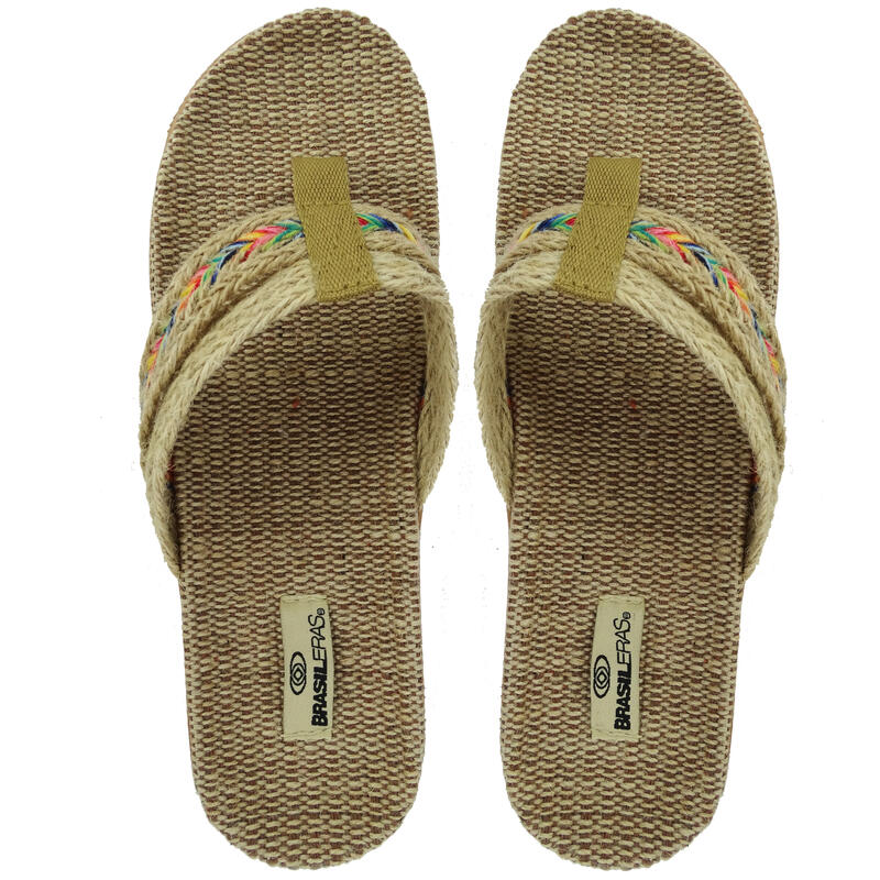 Sandales pour femmes Brasileras de couleur beige avec semelle en caoutchouc