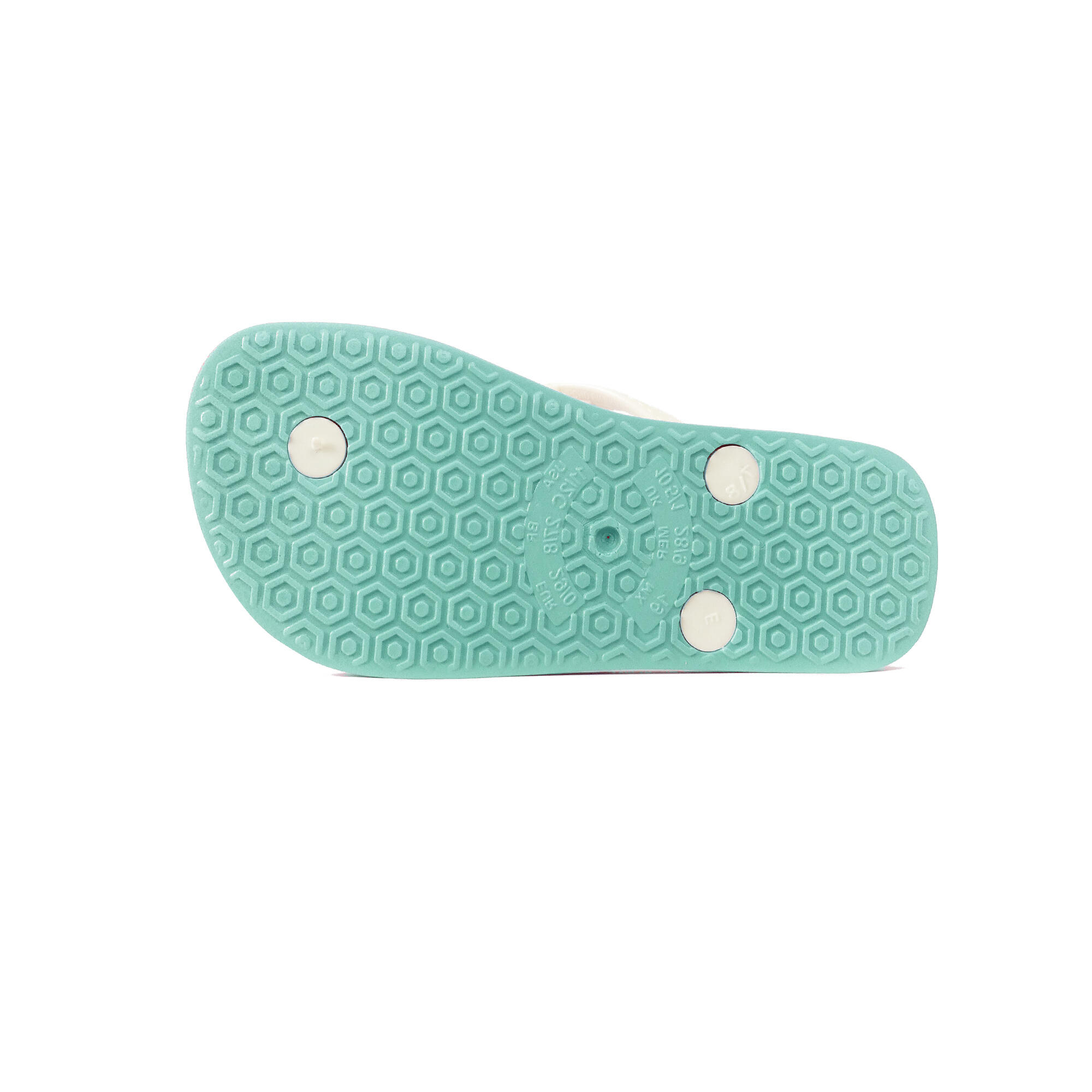 Infradito da spiaggia per bambini in verde acqua e bianco con suola in gomma 4/4