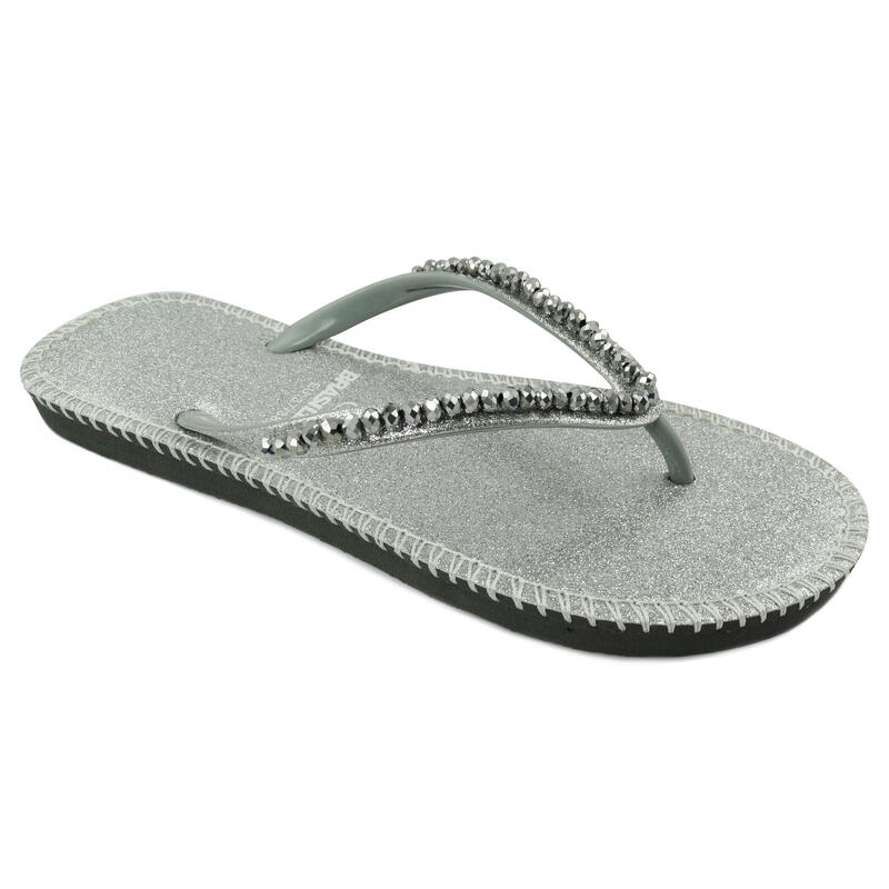 BRASILERAS Damen Flip Flops für den Strand in Silber mit Gummisohle