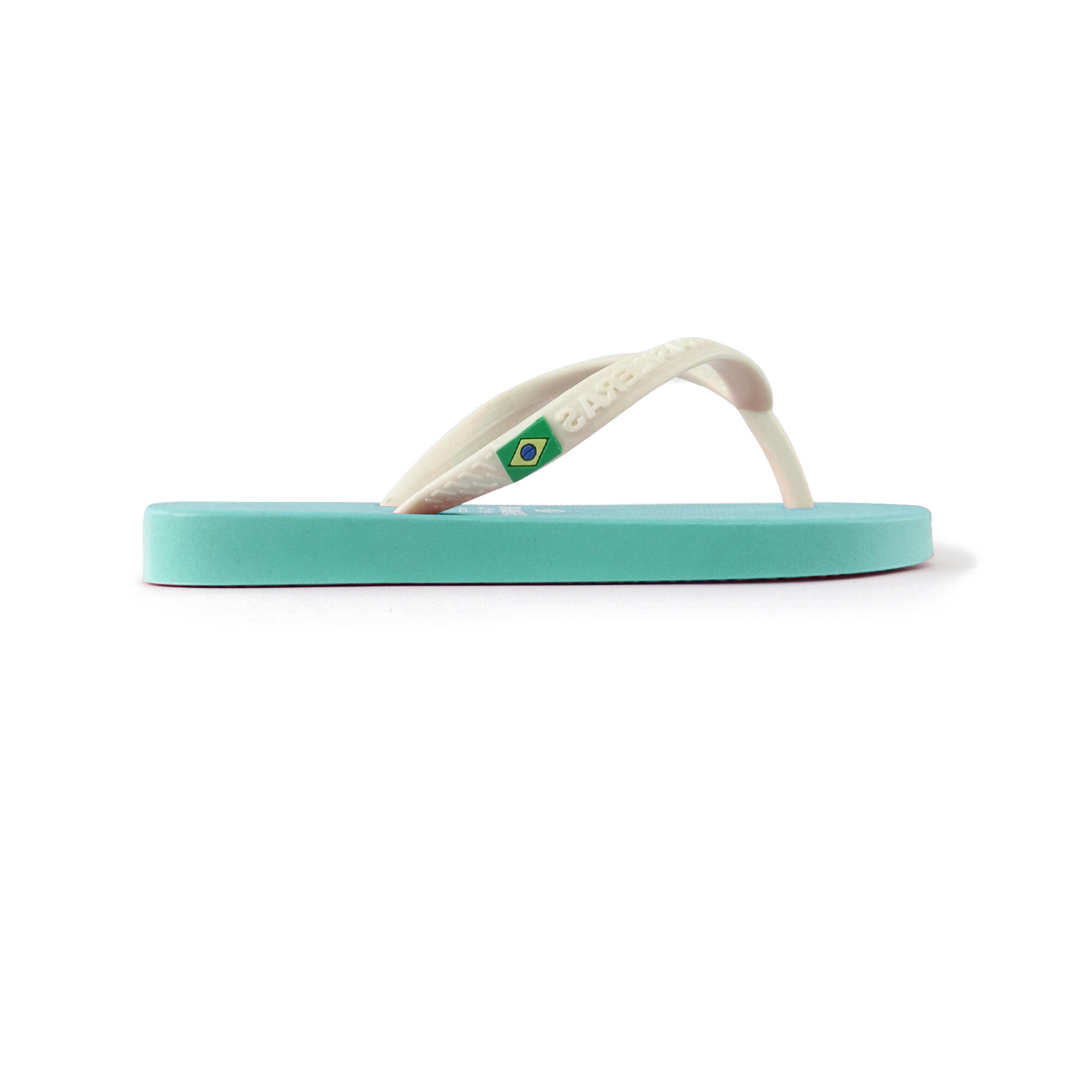 Infradito da spiaggia per bambini in verde acqua e bianco con suola in gomma 2/4