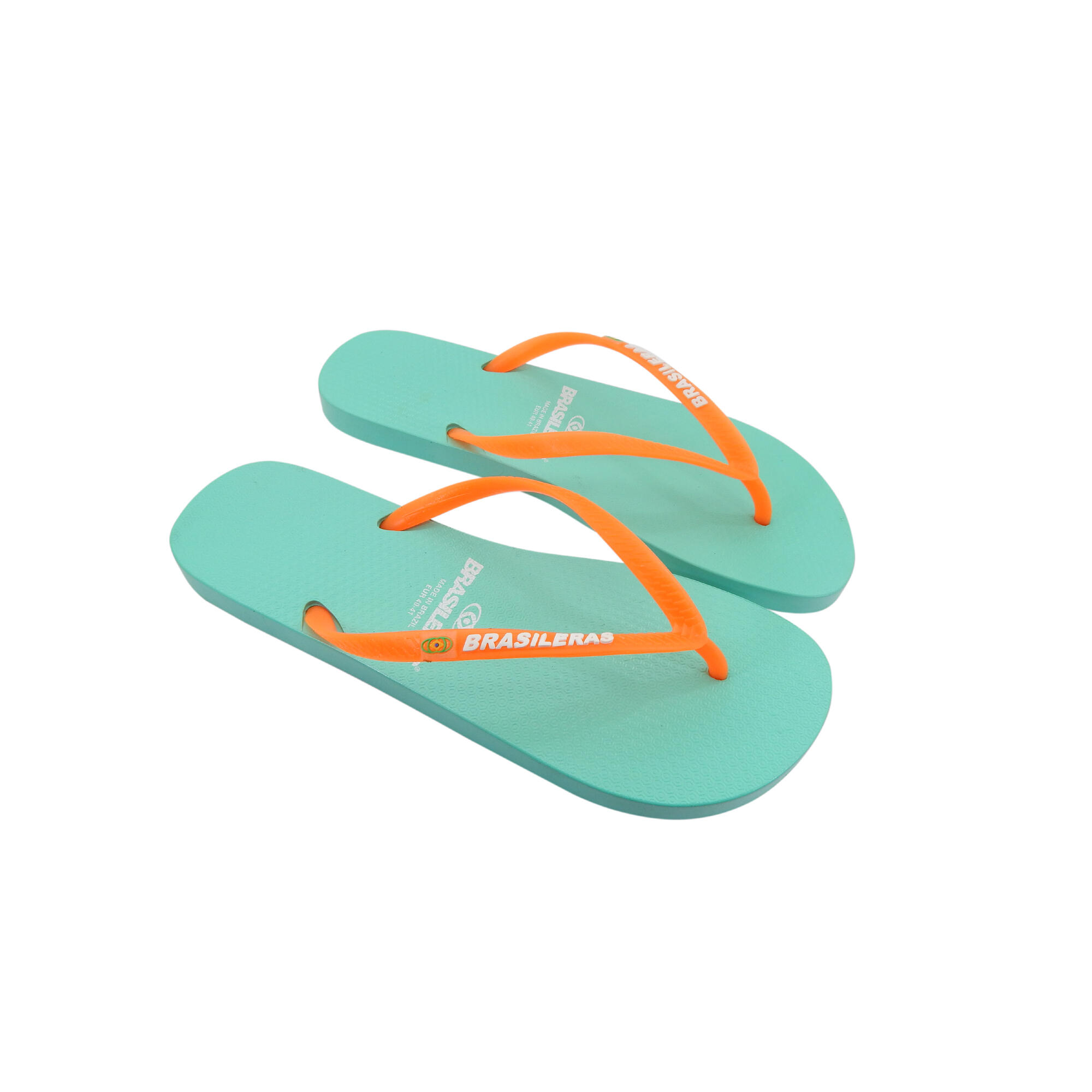 BRASILERAS Damesstrandslippers in aquagroen en oranje met rubberen zolen