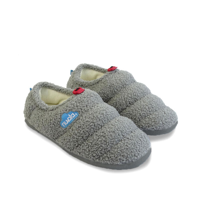 Chaussons unisex Nuvola de couleur gris avec semelle en caoutchouc