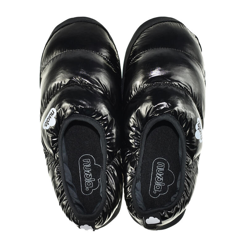 Nuvola Unisex-Pantoffeln in glänzendem Schwarz mit Gummisohle