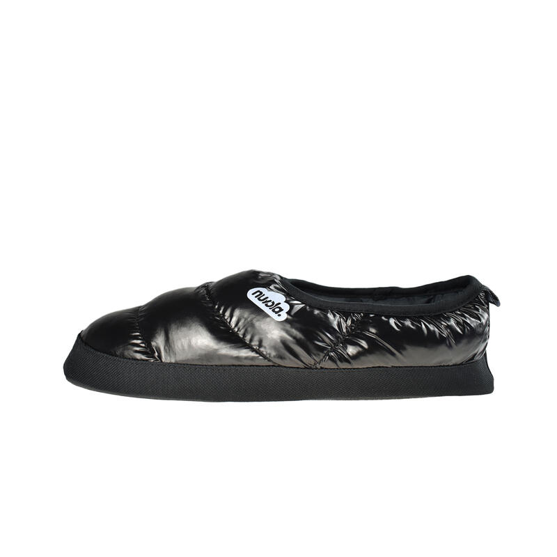 Nuvola Unisex-Pantoffeln in glänzendem Schwarz mit Gummisohle