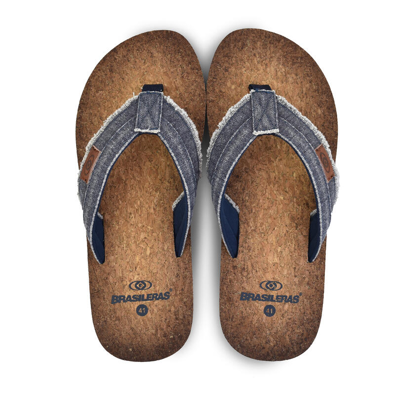 Herenstrandslippers Brasileras blauwe rubberen zolen