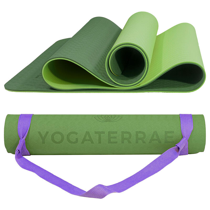Tappetino Yoga TPE Kaki al Pistacchio Cinghia per il trasporto e l'allungamento