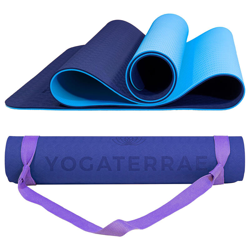 Tappetino da Yoga TPE Cielo Blu Navy + Cinghia per il trasporto e l'allungamento
