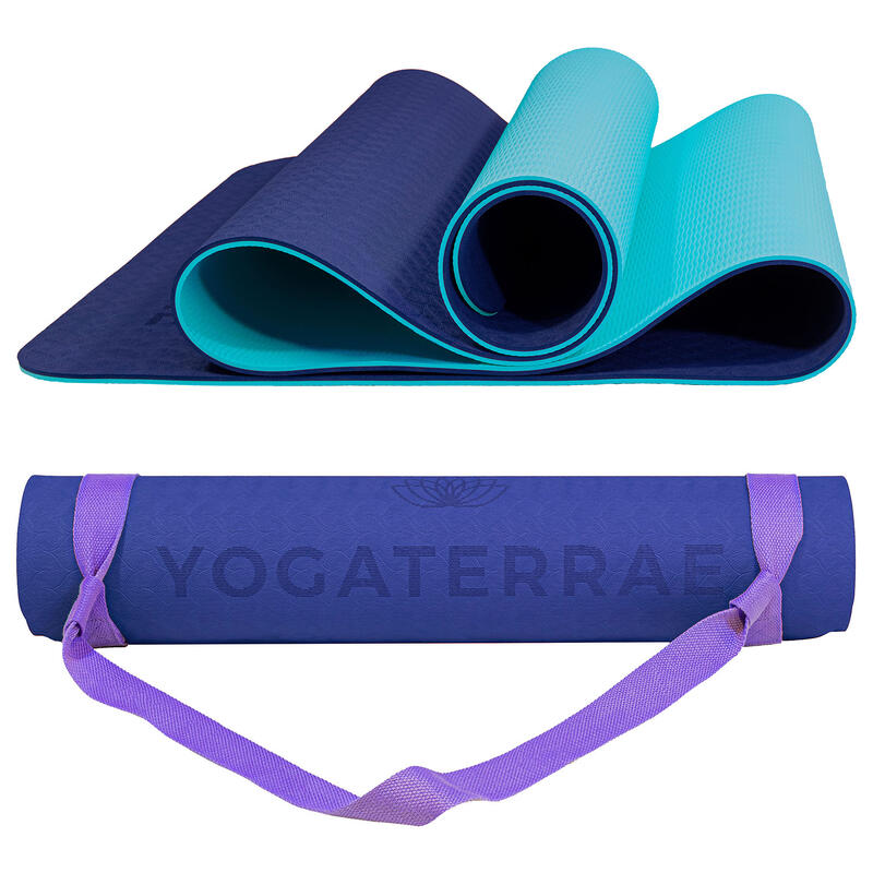 Tappetino Yoga TPE Turchese Blu Navy + Cinghia per il trasporto e l'allungamento