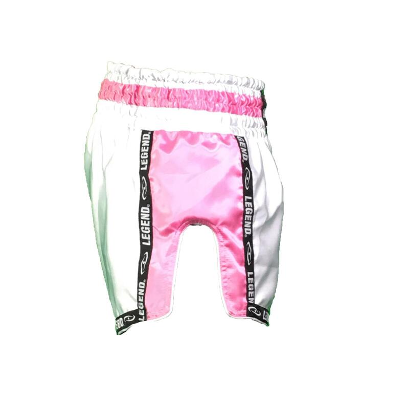Kickboxing Shorts Filles/Dames Blanc-Rose Satin