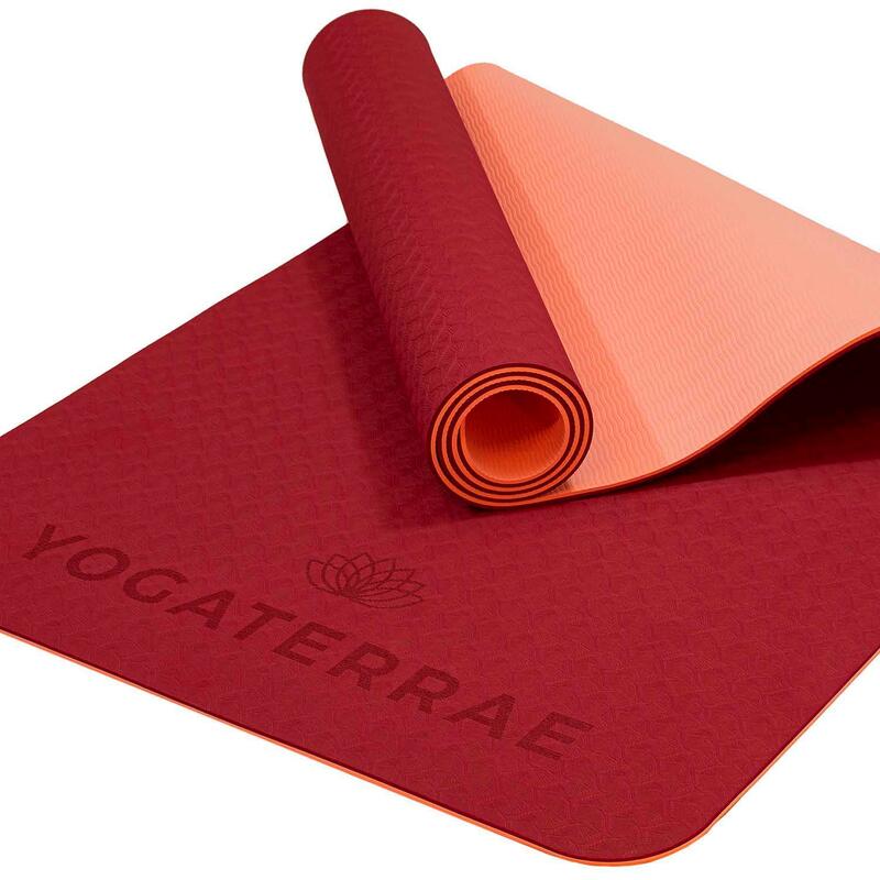 Tappetino Yoga TPE Corallo Bordeaux + Cinghia per il trasporto e l'allungamento